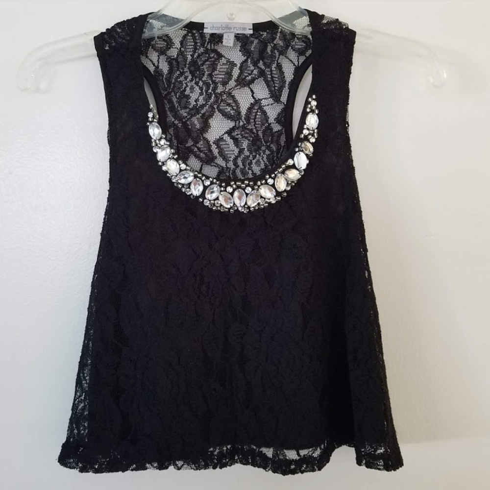 Black Lace Crop Top - Picture 2 of 5